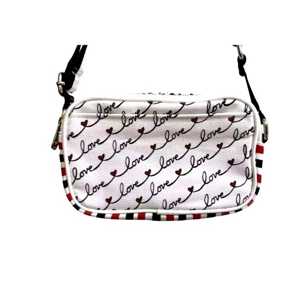 Brighton Love Scroll Cross Body Bag Canvas White Black Red Hearts - Picture 11 of 11